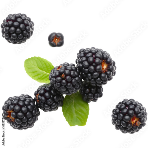 Group of fresh blackberries with leaves