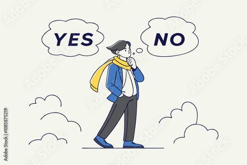 the person deciding between yes and no vector illustration.