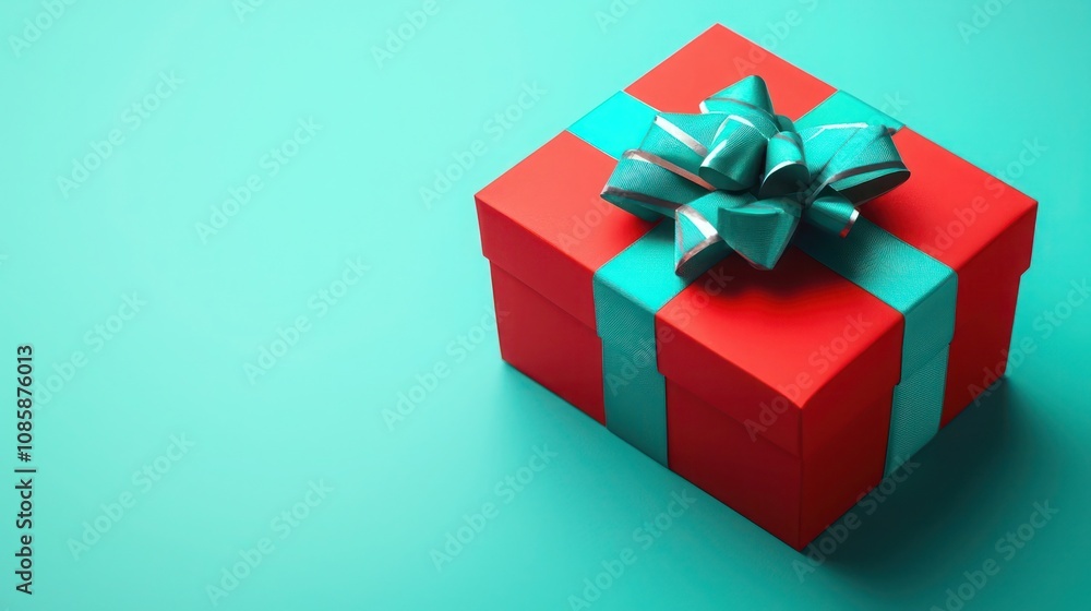 Gift box in bright red and turquoise, vibrant negative space design, Christmas banner Gift box in bright red and turquoise, vibrant negative space design, Christmas banner