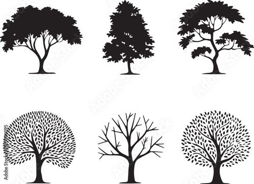 Silhouetted tree branch leaf vector collection