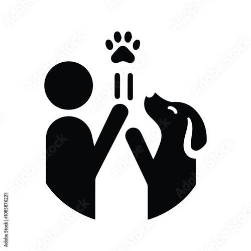 Minimalist human and dog paw high five gesture logo. Lovely pet icon concept