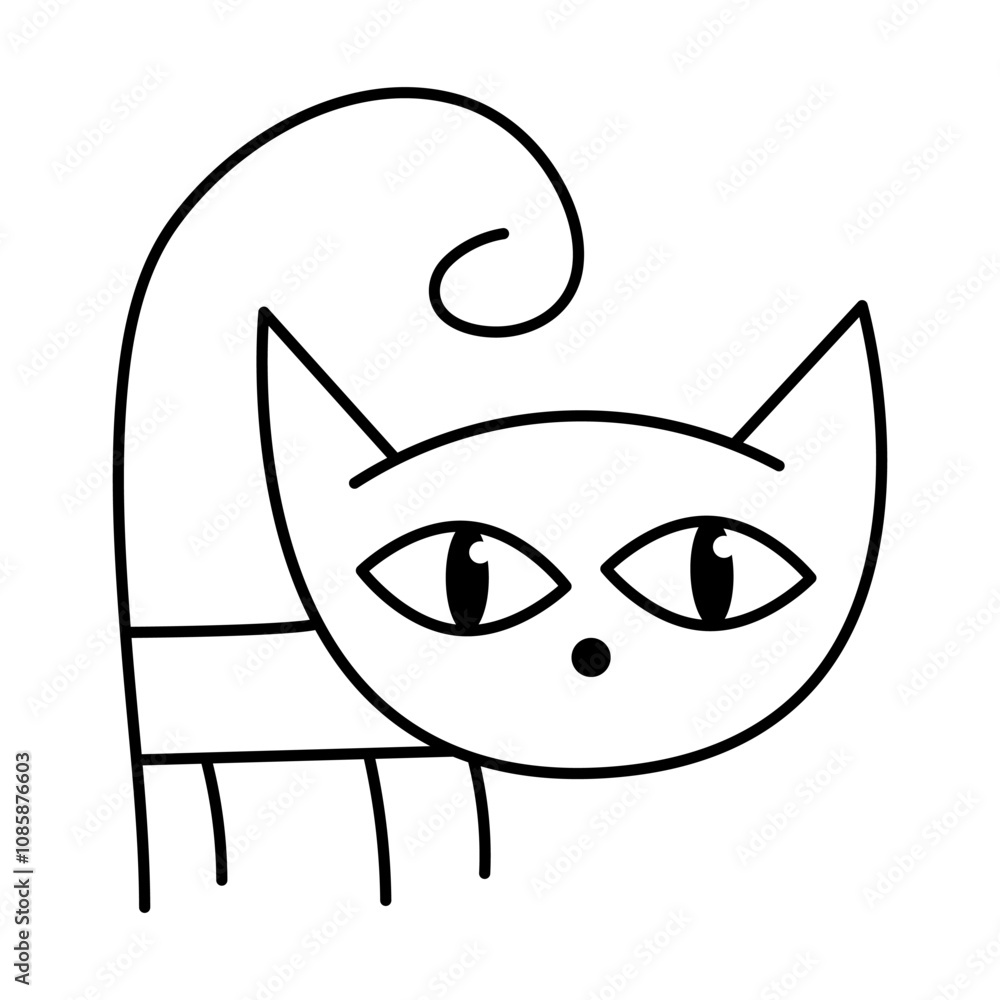 Quirky Cartoon Cat Outline Vector Illustration. This minimalist black-and-white vector drawing portrays a stylized and quirky cat. Quirky Cartoon Cat Outline Vector Illustration. This minimalist black-and-white vector drawing portrays a stylized and quirky cat.