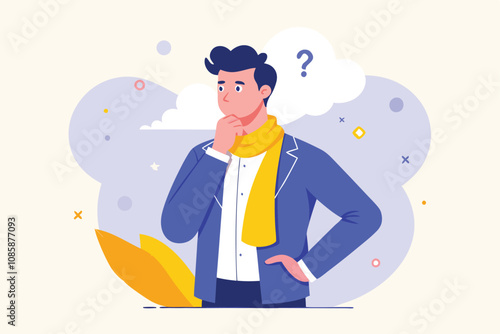 person thinking with question mark in business attire.
