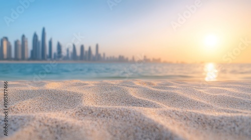 Golden hour serenity palm jumeirah beach dubai landscape photography tranquil environment coastal viewpoint