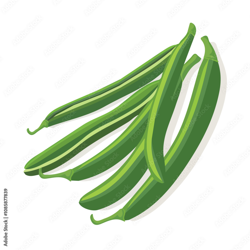 Simple flat 2D illustration of green beans isolated on a white background, ai, flat 2d design, ideal for animation, UI/UX design, mobile apps, web design, digital illustrations