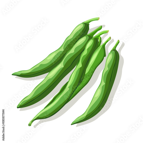 Simple flat 2D illustration of green beans isolated on a white background, ai, flat 2d design, ideal for animation, UI/UX design, mobile apps, web design, digital illustrations