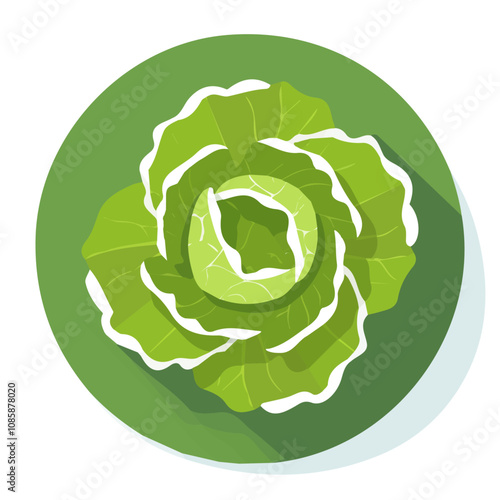 Simple flat 2D illustration of green leaf lettuce isolated on a white background, ai, flat 2d design, ideal for animation, UI/UX design, mobile apps, web design, digital illustrations