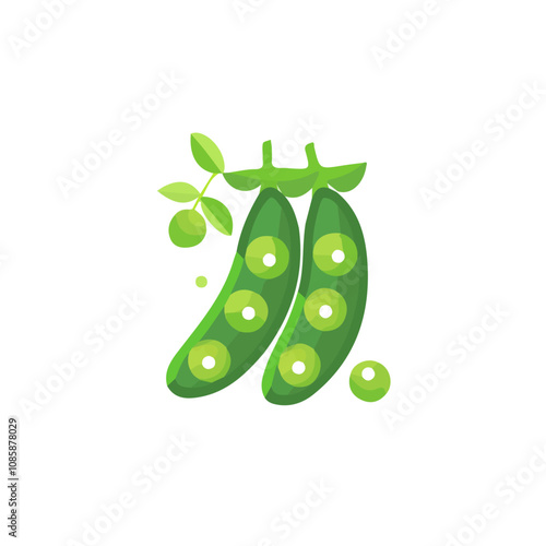 Simple flat 2D illustration of green peas isolated on a white background, ai, flat 2d design, ideal for animation, UI/UX design, mobile apps, web design, digital illustrations