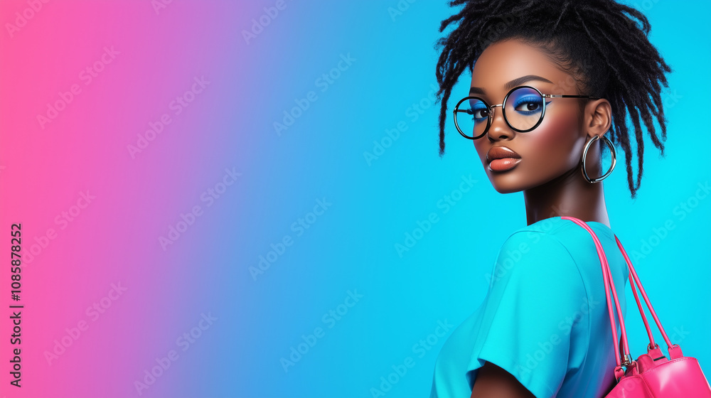 Fashion Illustration of Model in Trendy T-Shirt and Stylish Bag