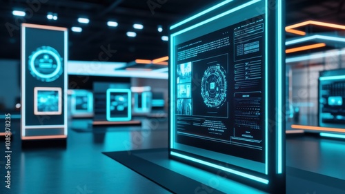 Modern digital exhibition with interactive displays.