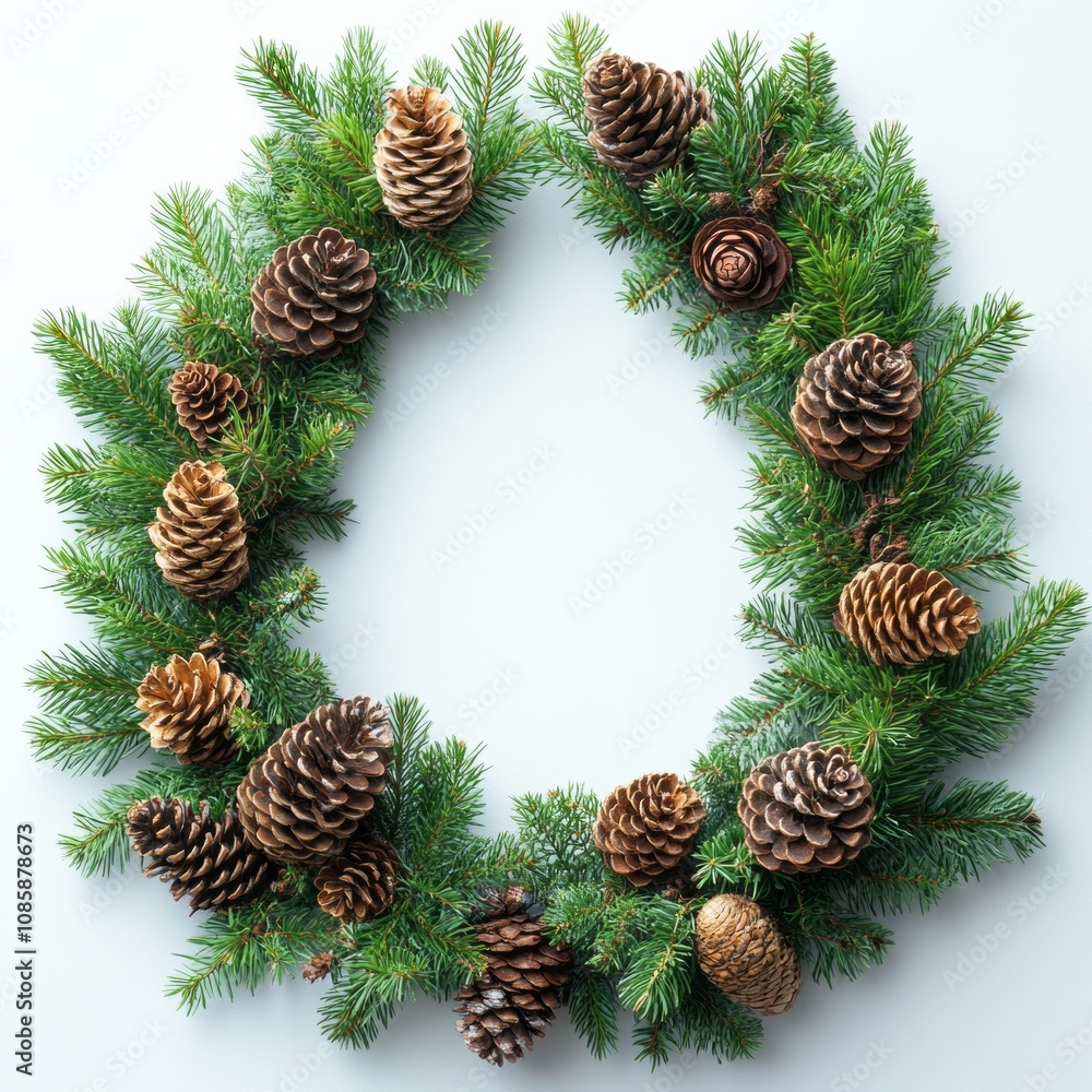 Natural evergreen wreath adorned with pinecones on a white background, perfect for rustic holiday decor, seasonal crafts, and winter designs. Natural evergreen wreath adorned with pinecones on a white background, perfect for rustic holiday decor, seasonal crafts, and winter designs.