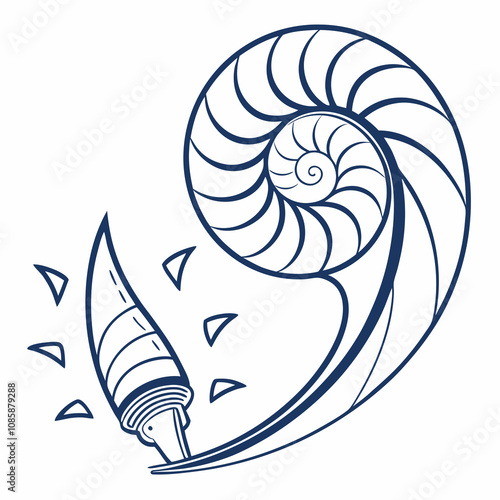 Nautilus Shell Vector Illustration, Spiral Seashell Isolated on White Background, Abstract Nautilus Shell Design, Geometric Marine Artwork, Ocean-Inspired Clipart, Minimalist Sea Life Graphic

