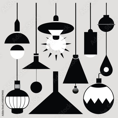 Set of hanging chandelier and lamps vector illustration for home decoration and lighting design