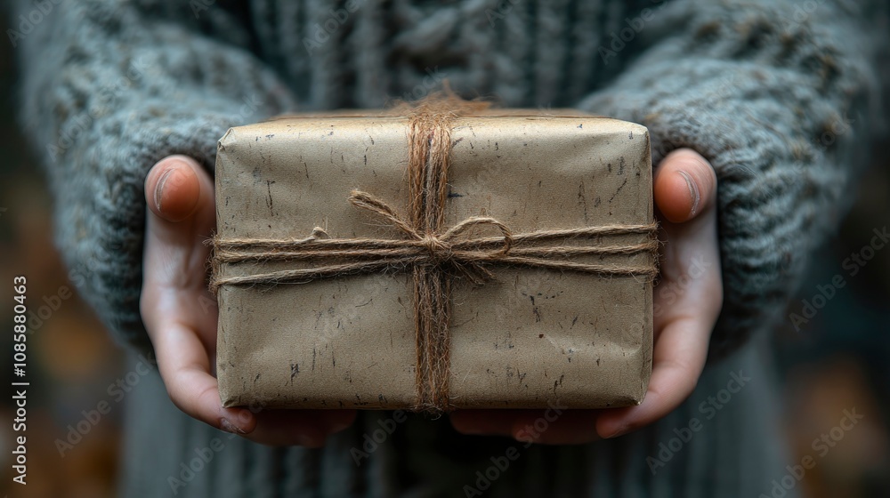 Child's hands struggling to wrap oddly shaped present Child's hands struggling to wrap oddly shaped present