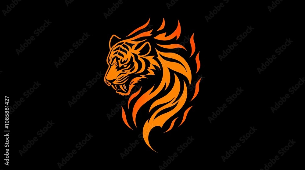 This captivating logo features a fierce tiger surrounded by fiery flames, showcasing strength and energy against a striking black background. Perfect for creative projects. This captivating logo features a fierce tiger surrounded by fiery flames, showcasing strength and energy against a striking black background. Perfect for creative projects.