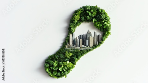 Green footprint with urban skyline inside. photo