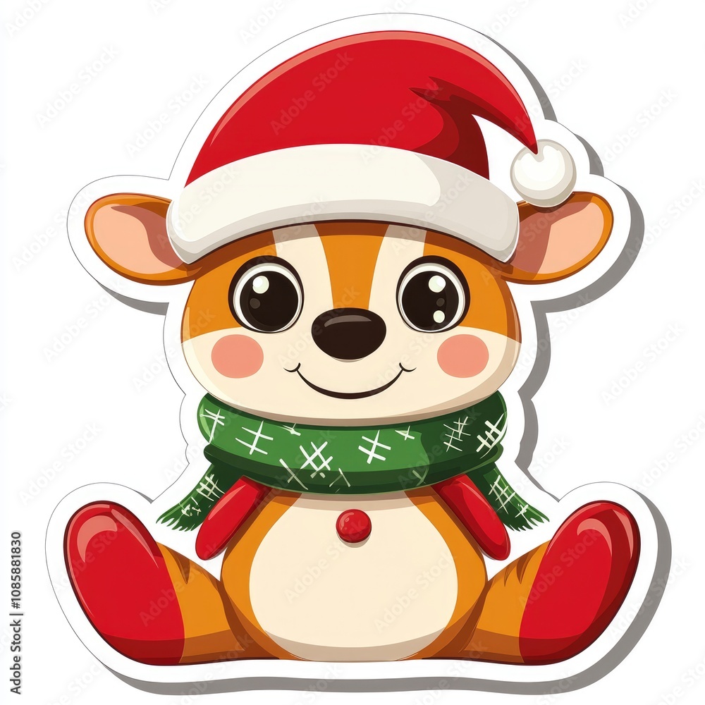 Adorable Christmas Reindeer Cartoon Sticker Adorable Christmas Reindeer Cartoon Sticker