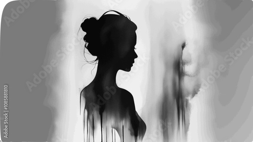 Black and White Vector Art of a Feminine Profile - Romance, Gentleness, Femininity, Greeting Card