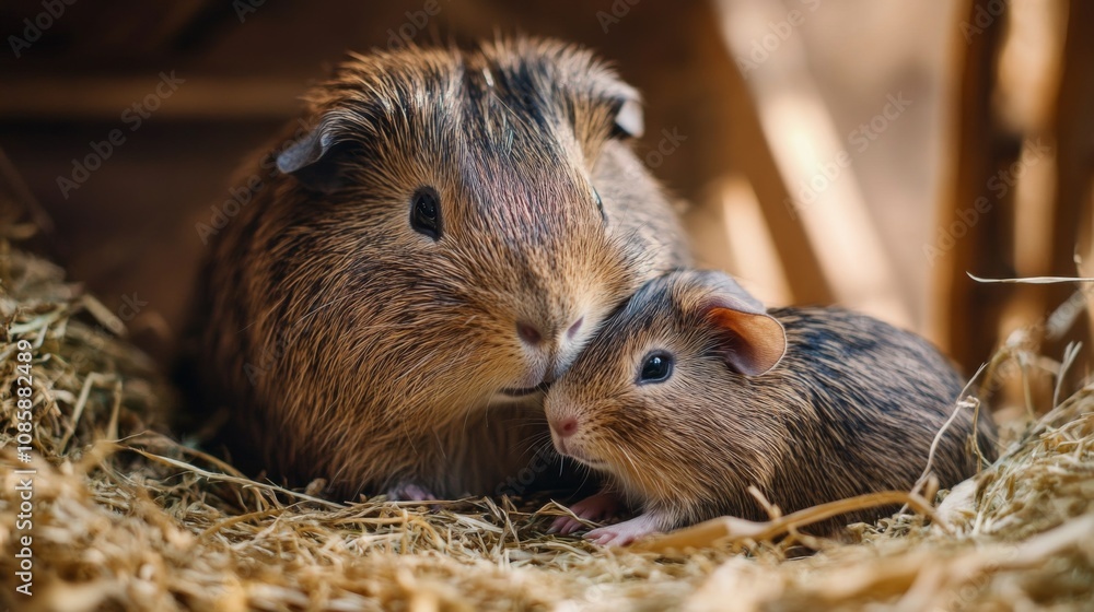 Mother and baby guinea pig together Mother and baby guinea pig together