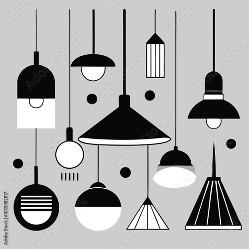 Set of vintage lamps and chandeliers vector illustration for home interior design and decoration