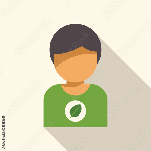 Illustration featuring an environmental activist wearing a green t shirt with a leaf symbol, representing eco consciousness and environmental advocacy