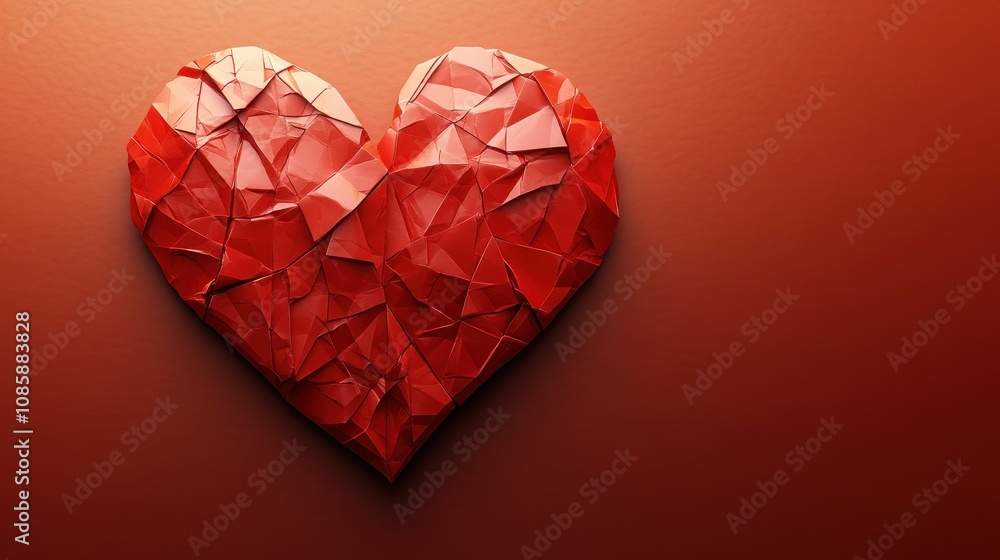 Heart with a crack cartoon red origami. Heart with a crack cartoon red origami.