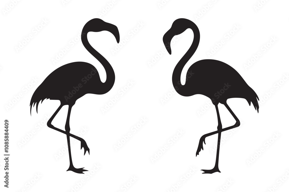 Silhouette of Two Flamingos Facing Each Other Silhouette of Two Flamingos Facing Each Other