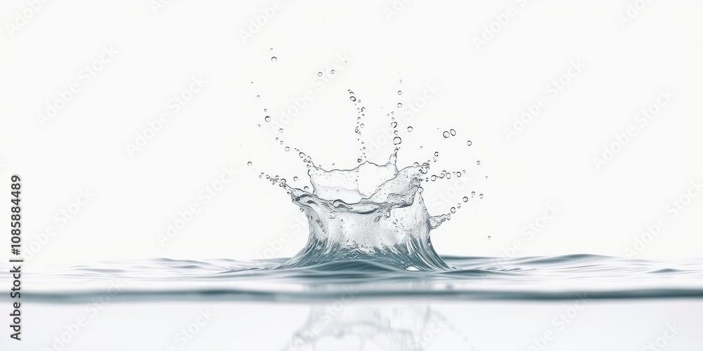 High-speed water splash captured in mid-air against a clean white background, droplets, movement High-speed water splash captured in mid-air against a clean white background, droplets, movement