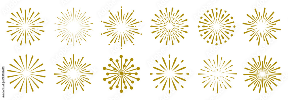 Fireworks set, gold fireworks with lines and sparkles, firework collection Fireworks set, gold fireworks with lines and sparkles, firework collection