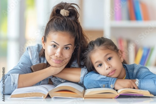 Supportive mother assisting her african american daughter with homework in warm family setting