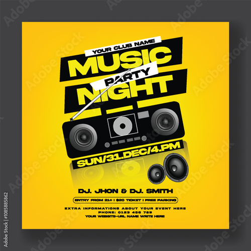 Nightclub party editable Social media post, DJ party social media square flyer, holidays festivals and events invitation party web banner, concert, disco party flyer place for image