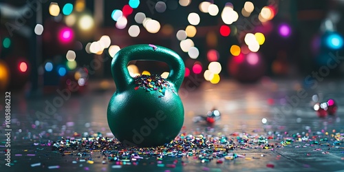 Green Kettlebell on Confetti: New Year Fitness Goals