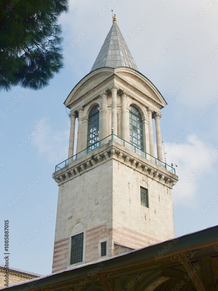 Beautiful blue tower in Topkapi Palace in Istanbul, Turkey
