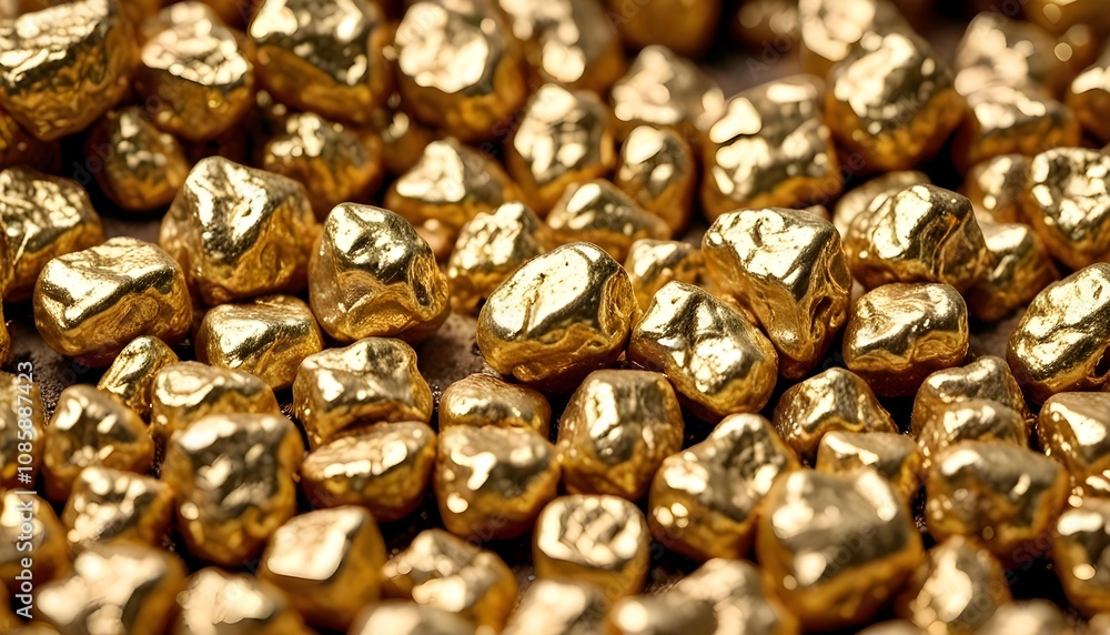 Close-Up of Golden Nuggets in a Cave with High Focus and Studio Quality Close-Up of Golden Nuggets in a Cave with High Focus and Studio Quality