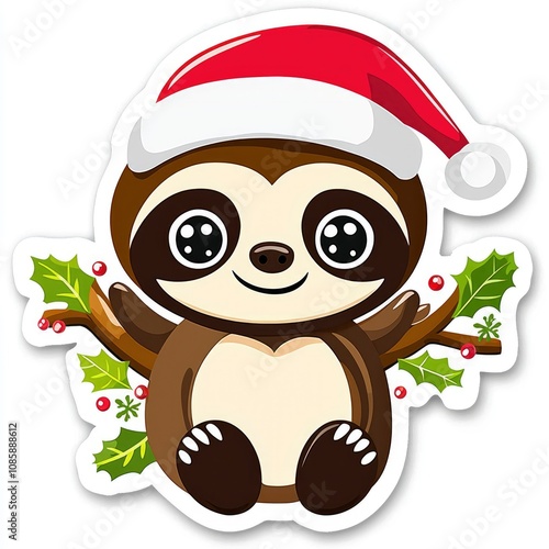 Adorable Christmas Sloth in Santa Hat - Cute Holiday Animal Illustration