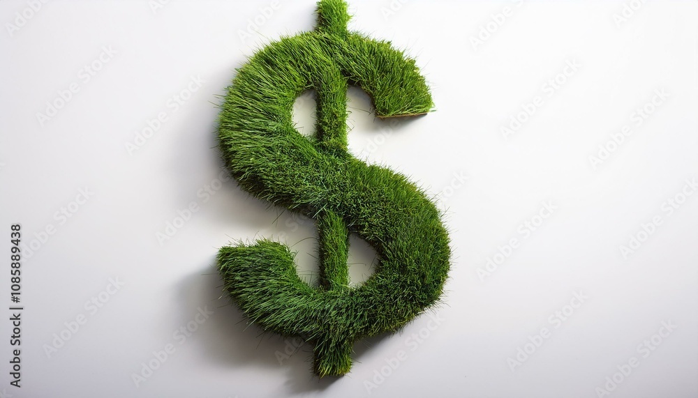 Green dollar symbol made entirely of green grass. Sustainability and eco-finance concept, green loan and green mortgage concept. Green dollar symbol made entirely of green grass. Sustainability and eco-finance concept, green loan and green mortgage concept.