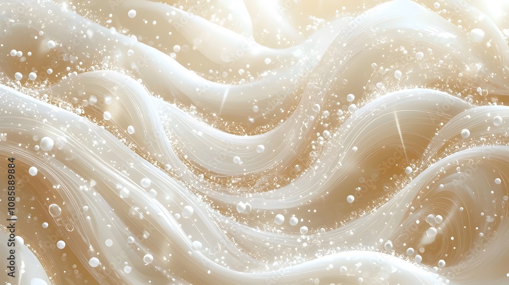 A mesmerizing abstract pattern featuring soft, flowing waves in shades of cream and gold, enhanced by sparkling bubbles, creating a sense of tranquility and elegance. A mesmerizing abstract pattern featuring soft, flowing waves in shades of cream and gold, enhanced by sparkling bubbles, creating a sense of tranquility and elegance.