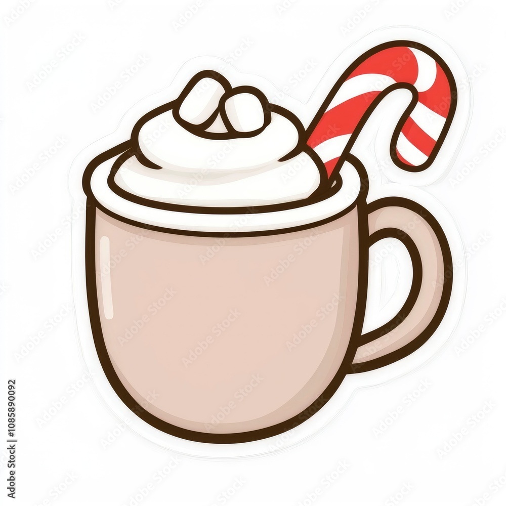 Cozy Cartoon Hot Chocolate with Candy Cane Cozy Cartoon Hot Chocolate with Candy Cane