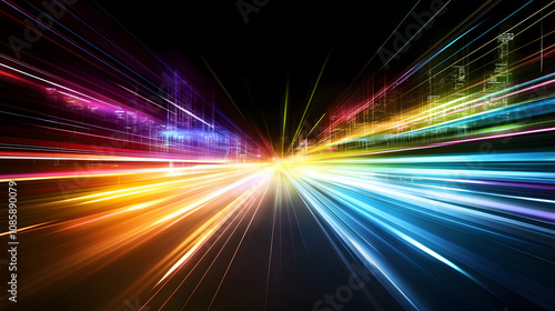 Vibrant colorful light streaks create dynamic visual effect