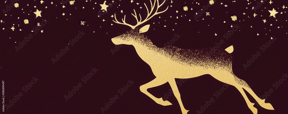 Negative space reindeer in rich burgundy and gold, minimal design, Christmas banner Negative space reindeer in rich burgundy and gold, minimal design, Christmas banner