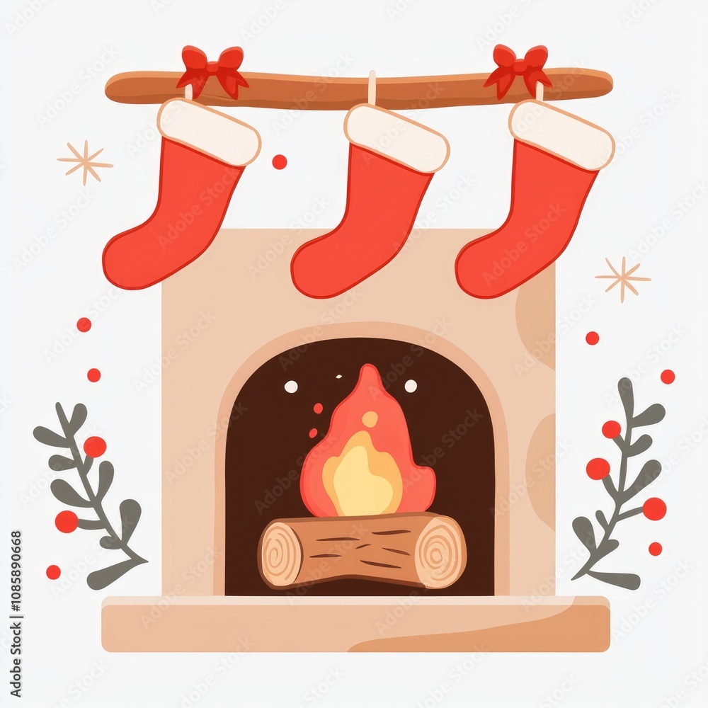 Cozy Christmas Fireplace with Hanging Stockings Cozy Christmas Fireplace with Hanging Stockings
