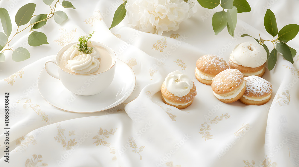 Delicate dessert display with creamy treats and elegant presentation Delicate dessert display with creamy treats and elegant presentation