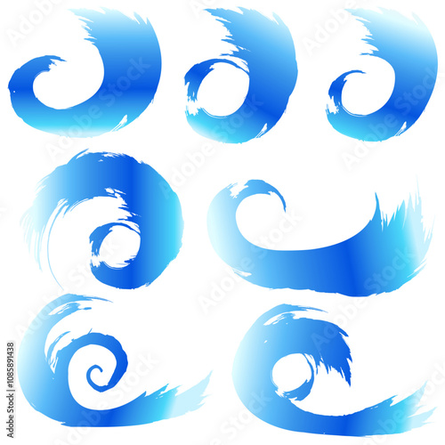筆で描いた勢いのある海・波しぶき・流水のイラスト素材　ベクター