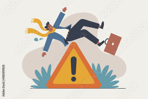 businessman slipping on caution sign illustration vector concept.