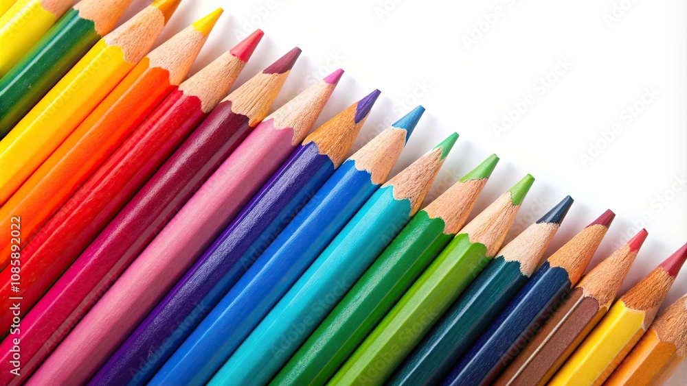 Colorful array of pencils with reflection on white background Colorful array of pencils with reflection on white background
