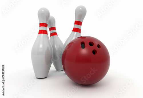 bowling ball and pins on white background