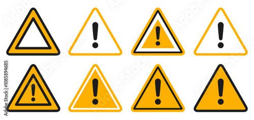 Triangle caution set icons, warning, precaution, attention, alert icon, caution sign, set exclamation mark in triangle shape - vector