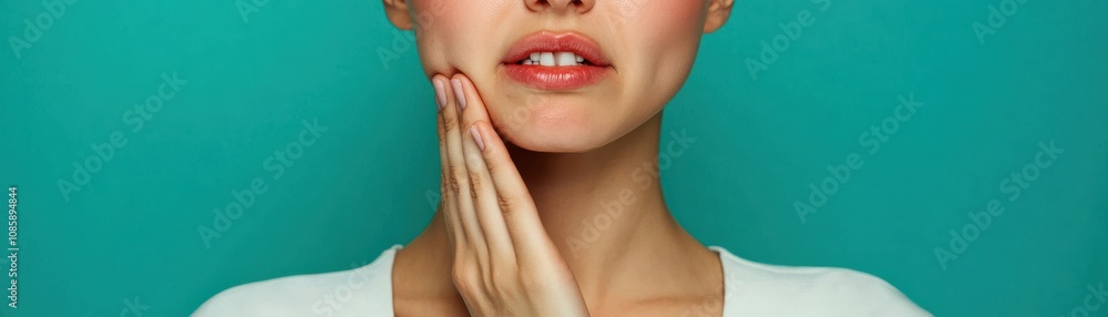 Thoughtful woman touching her face gently. Thoughtful woman touching her face gently.