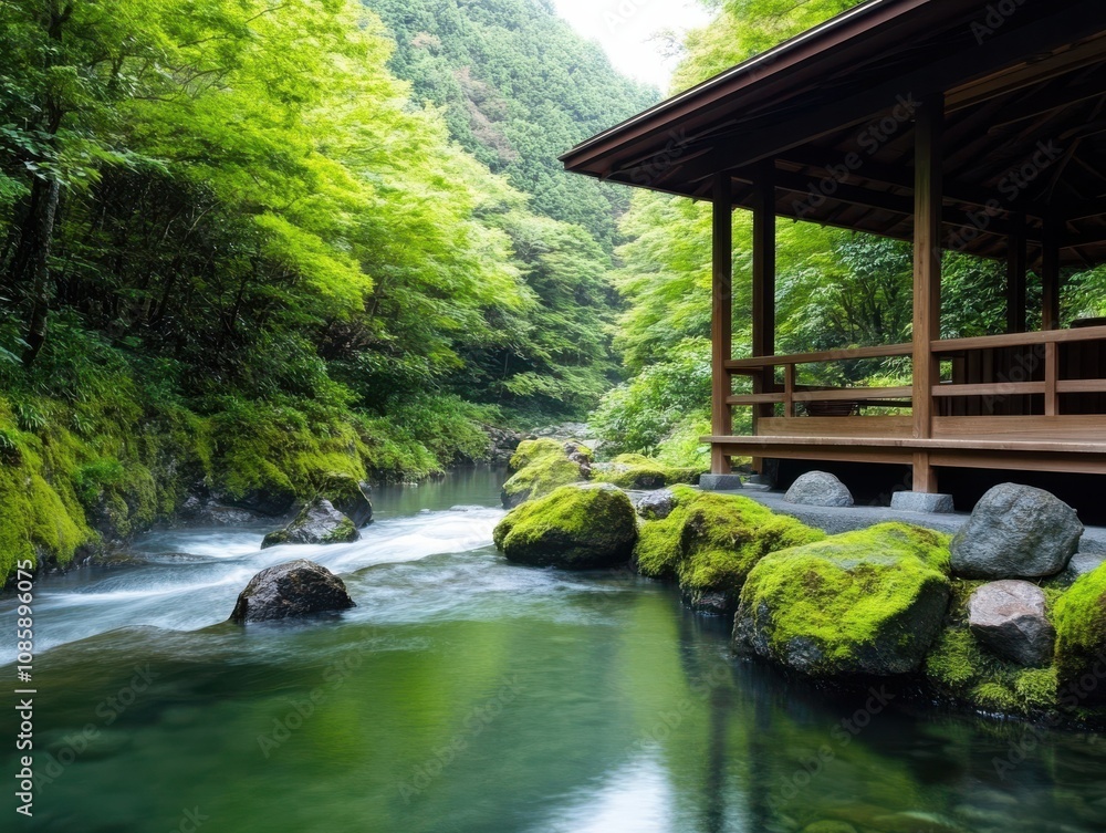 Tranquil river scene with lush greenery. Tranquil river scene with lush greenery.