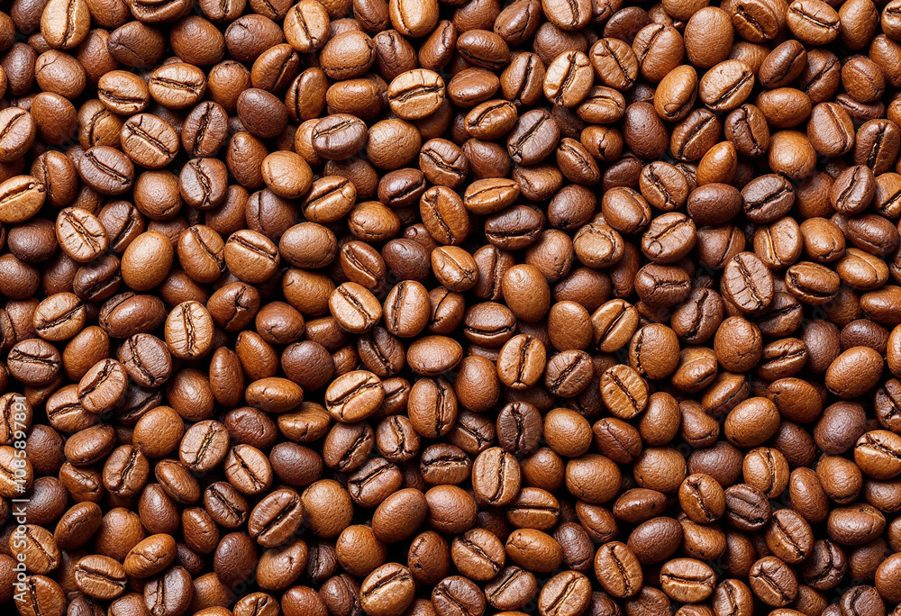 Rich aromatic texture of freshly roasted coffee beans up close Rich aromatic texture of freshly roasted coffee beans up close